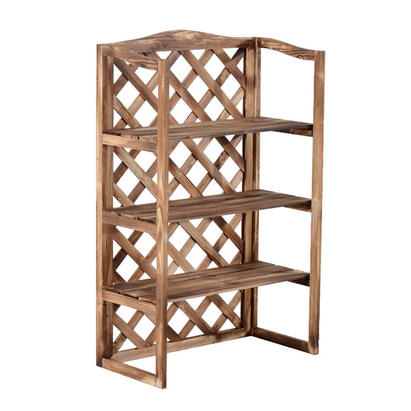 Hoog houten plantenrek met 3 treden 75x38x120 cm voor binnen en buiten