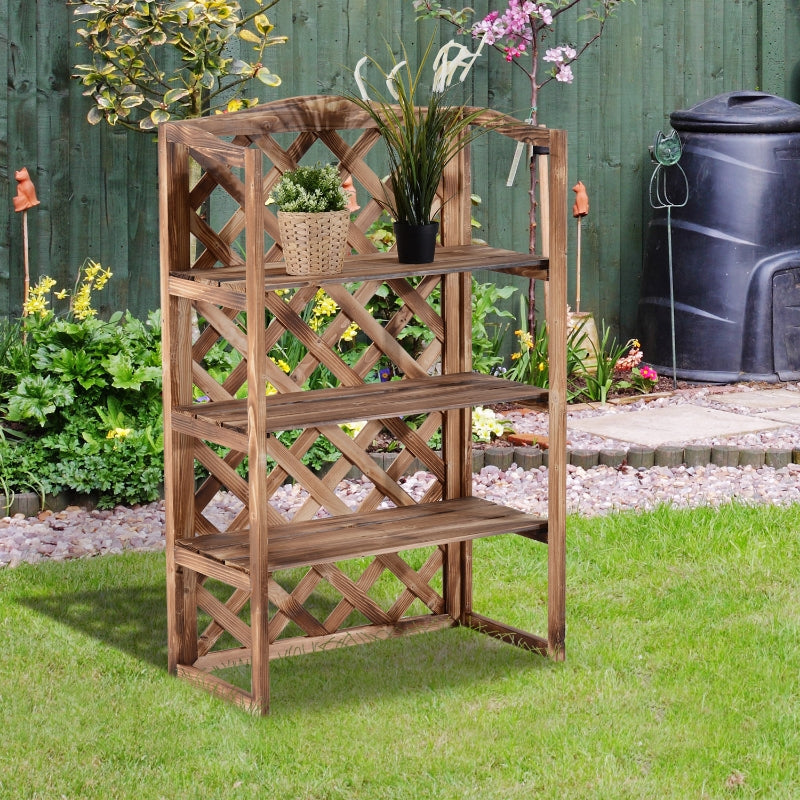 Hoog houten plantenrek met 3 treden 75x38x120 cm voor binnen en buiten