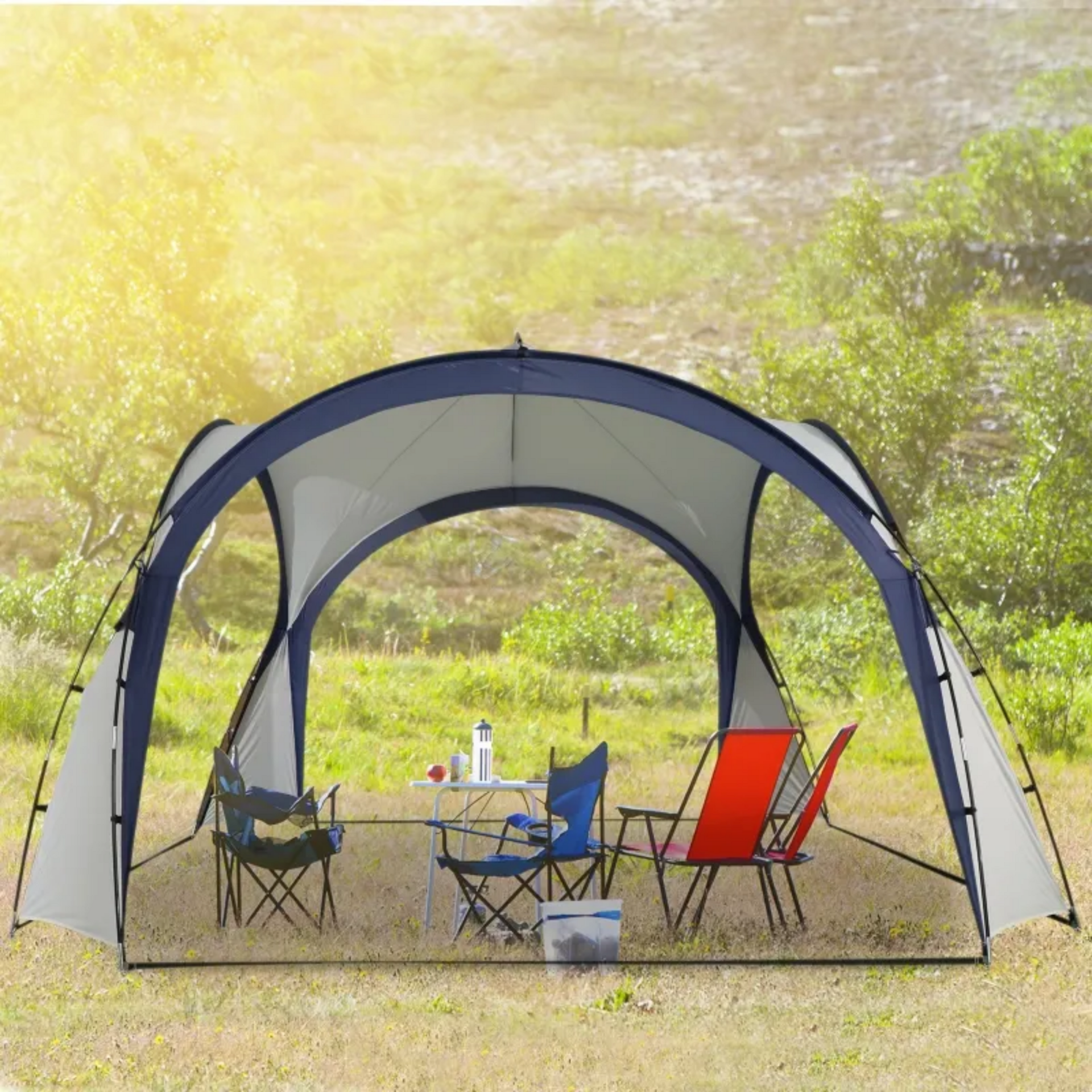 Cremewitte dome partytent 3,5x3,5 m met UV-bescherming voor tuin en terras