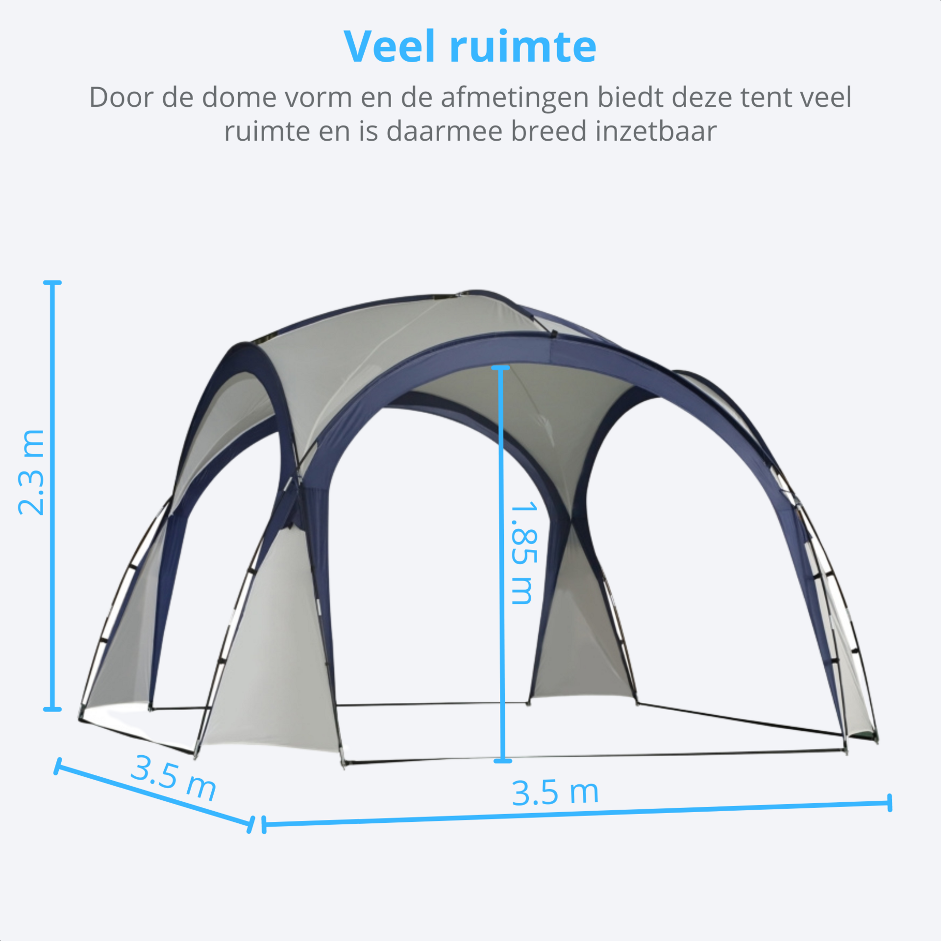 Cremewitte dome partytent 3,5x3,5 m met UV-bescherming voor tuin en terras