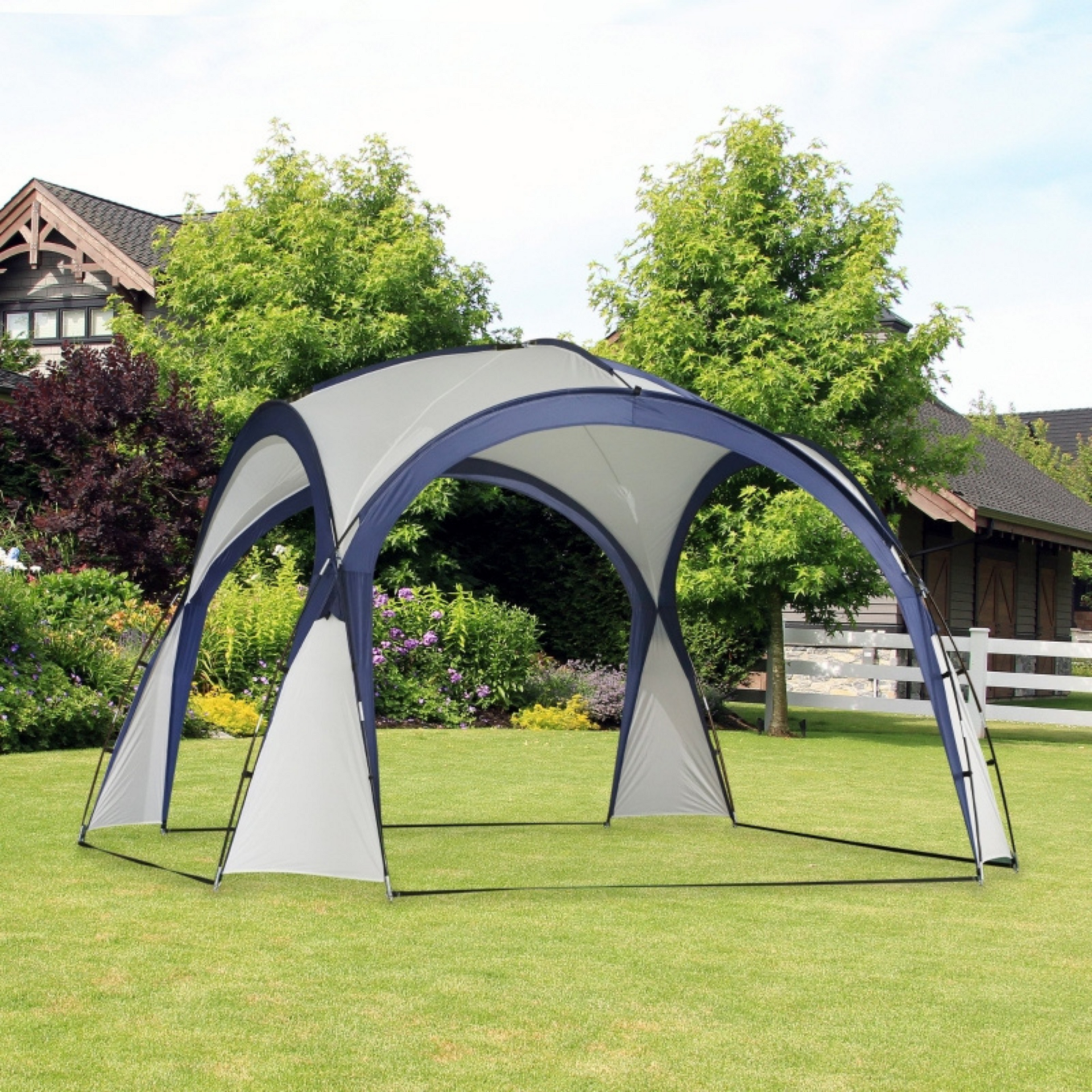 Cremewitte dome partytent 3,5x3,5 m met UV-bescherming voor tuin en terras