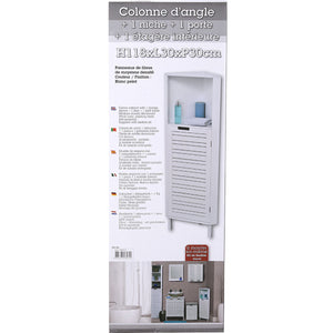 Witte kolomkast 118x30x30 cm voor slimme opbergruimte in de badkamerhoek met niche, deur en plank binnenin