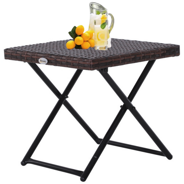 Compacte polyrattan bijzettafel 40x40x40 cm in bruin voor tuin, terras of balkon