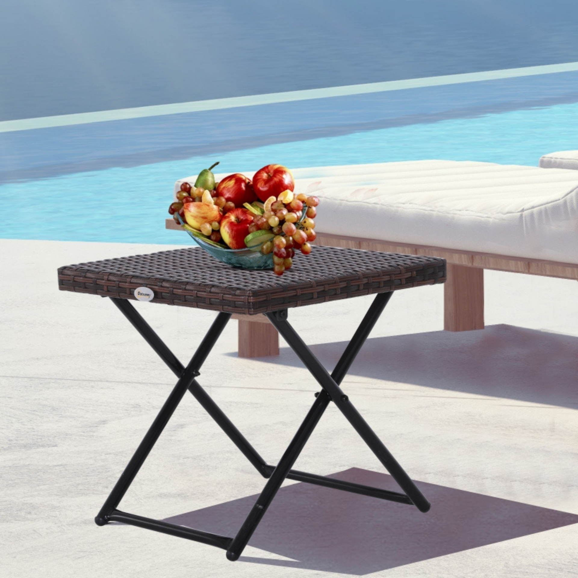 Compacte polyrattan bijzettafel 40x40x40 cm in bruin voor tuin, terras of balkon