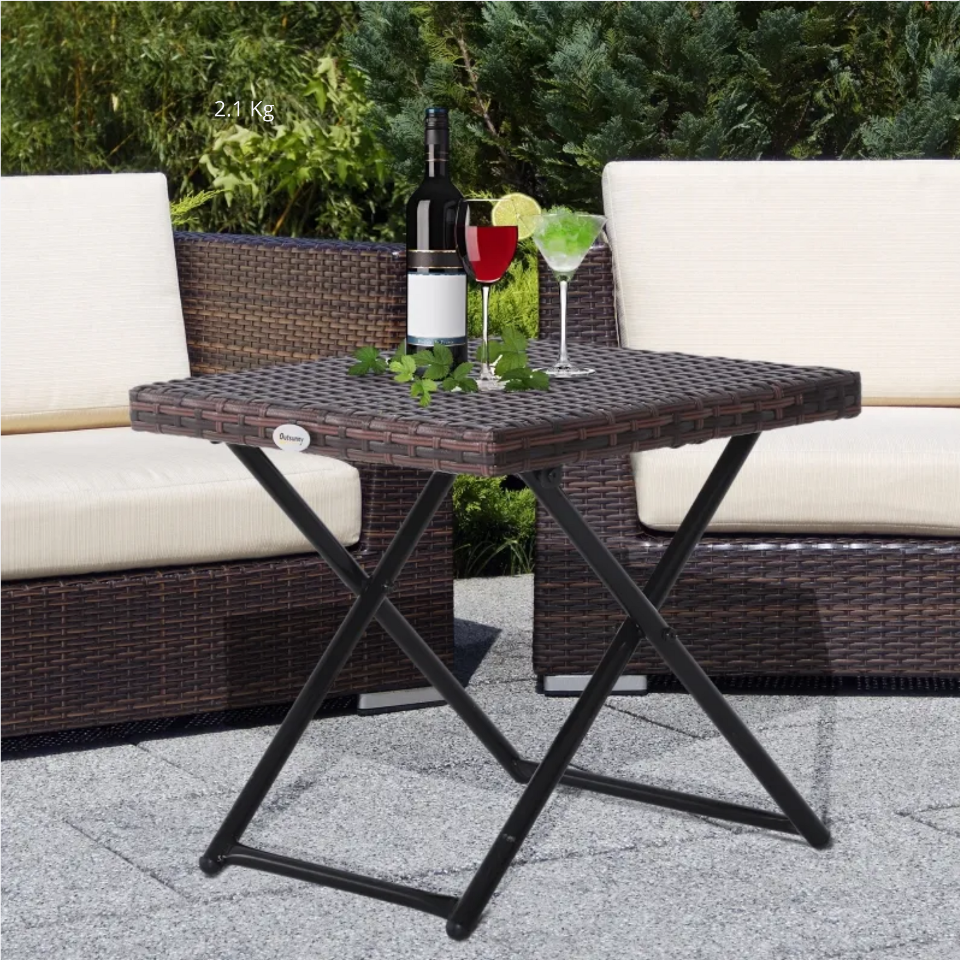 Compacte polyrattan bijzettafel 40x40x40 cm in bruin voor tuin, terras of balkon