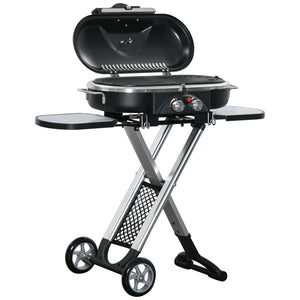Gas BBQ met 2 branders – aluminium zwart/zilver 100×42×83 cm met open deksel en inklapbare zijtafels voor buitengebruik