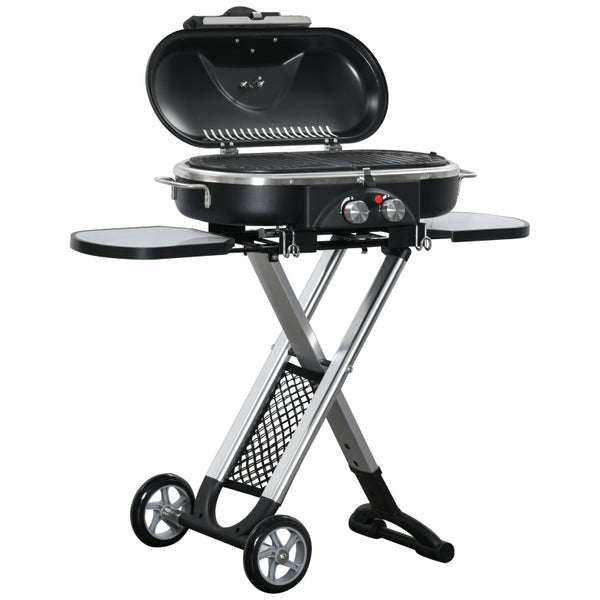 Gas BBQ met 2 branders – aluminium zwart/zilver 100×42×83 cm