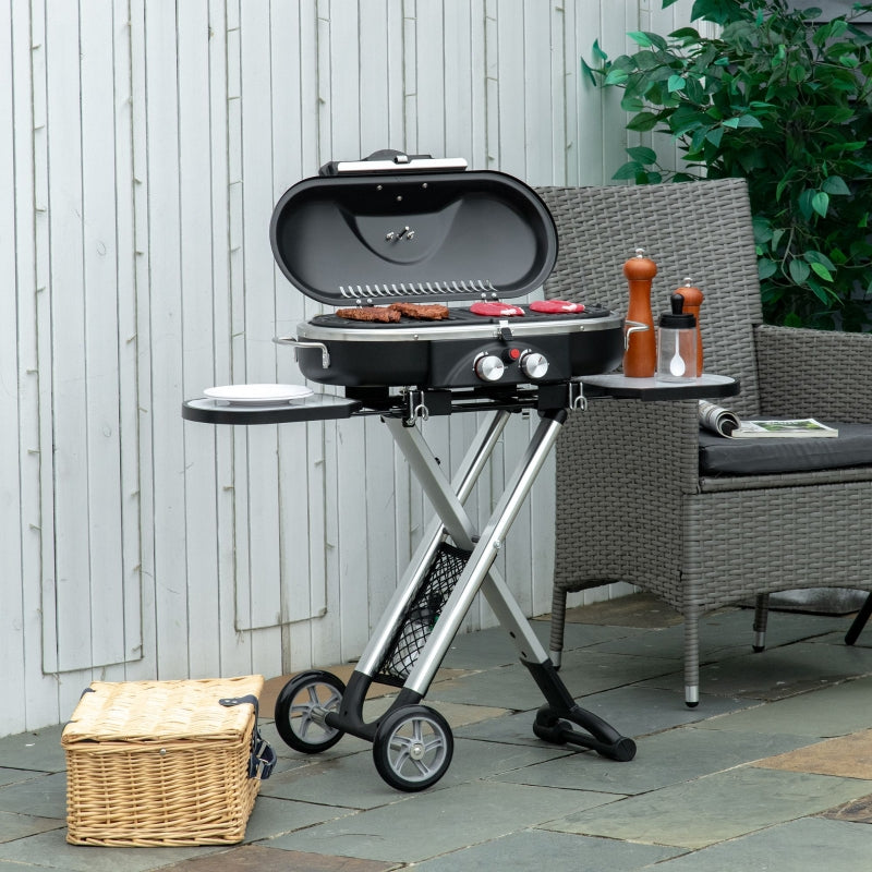 Gas BBQ met 2 branders – aluminium zwart/zilver 100×42×83 cm