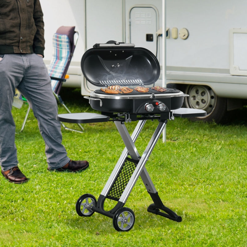 Gas BBQ met 2 branders – aluminium zwart/zilver 100×42×83 cm