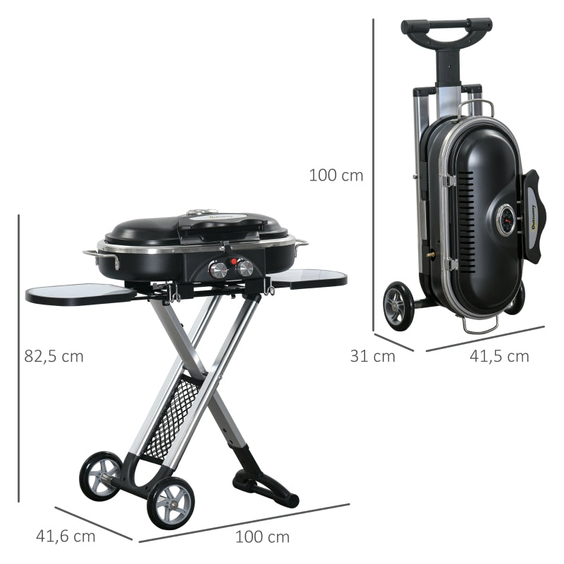 Gas BBQ met 2 branders – aluminium zwart/zilver 100×42×83 cm