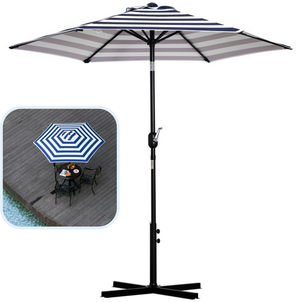 Stijlvolle blauwe balkon parasol Ø2,27x2,25m – Knikbaar en met handslinger