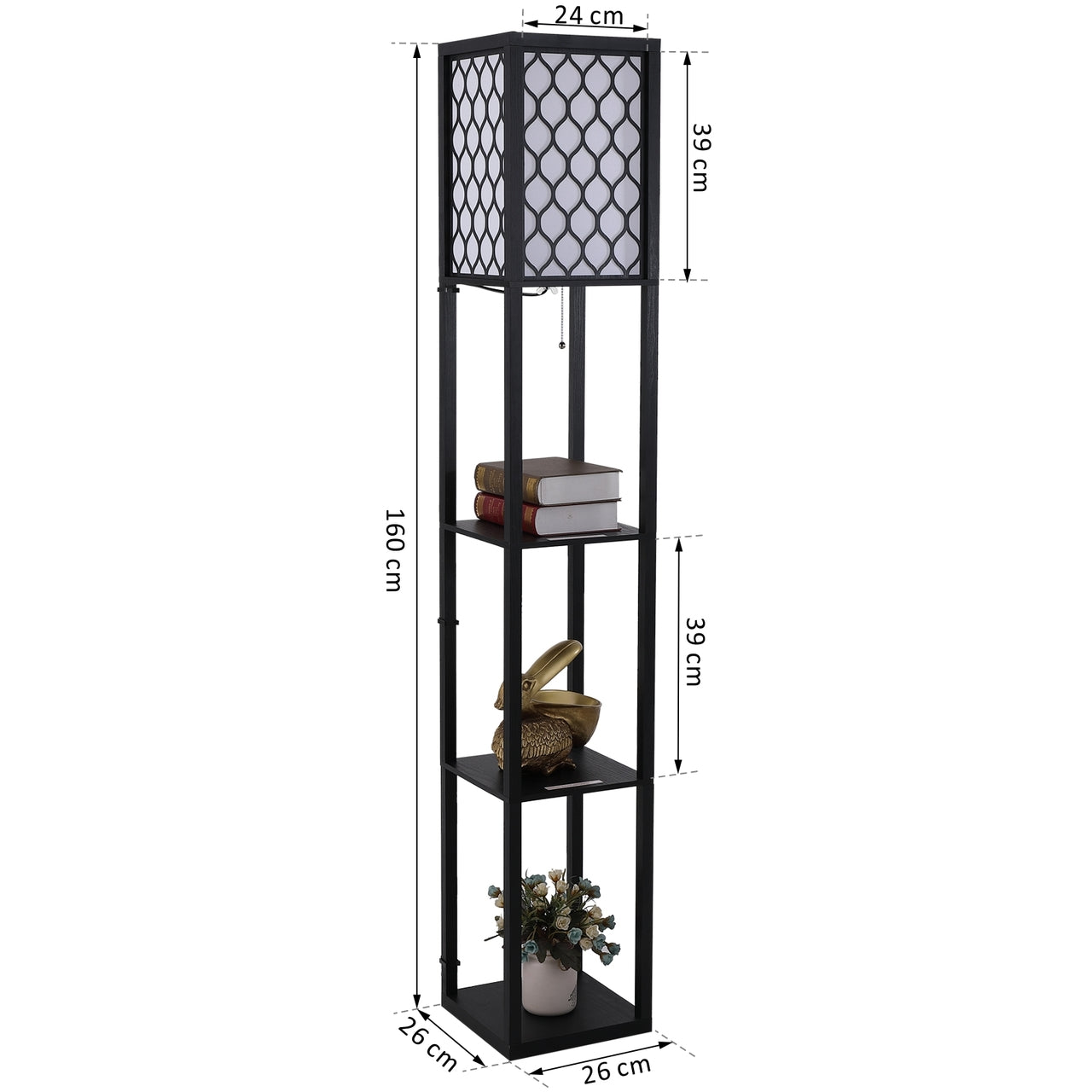 Vloerlamp 160 cm met honingraatstructuur en geïntegreerde opbergruimte
