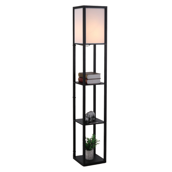 Zwarte vloerlamp 160 cm met geïntegreerde opbergruimte voor meer sfeer en organisatie