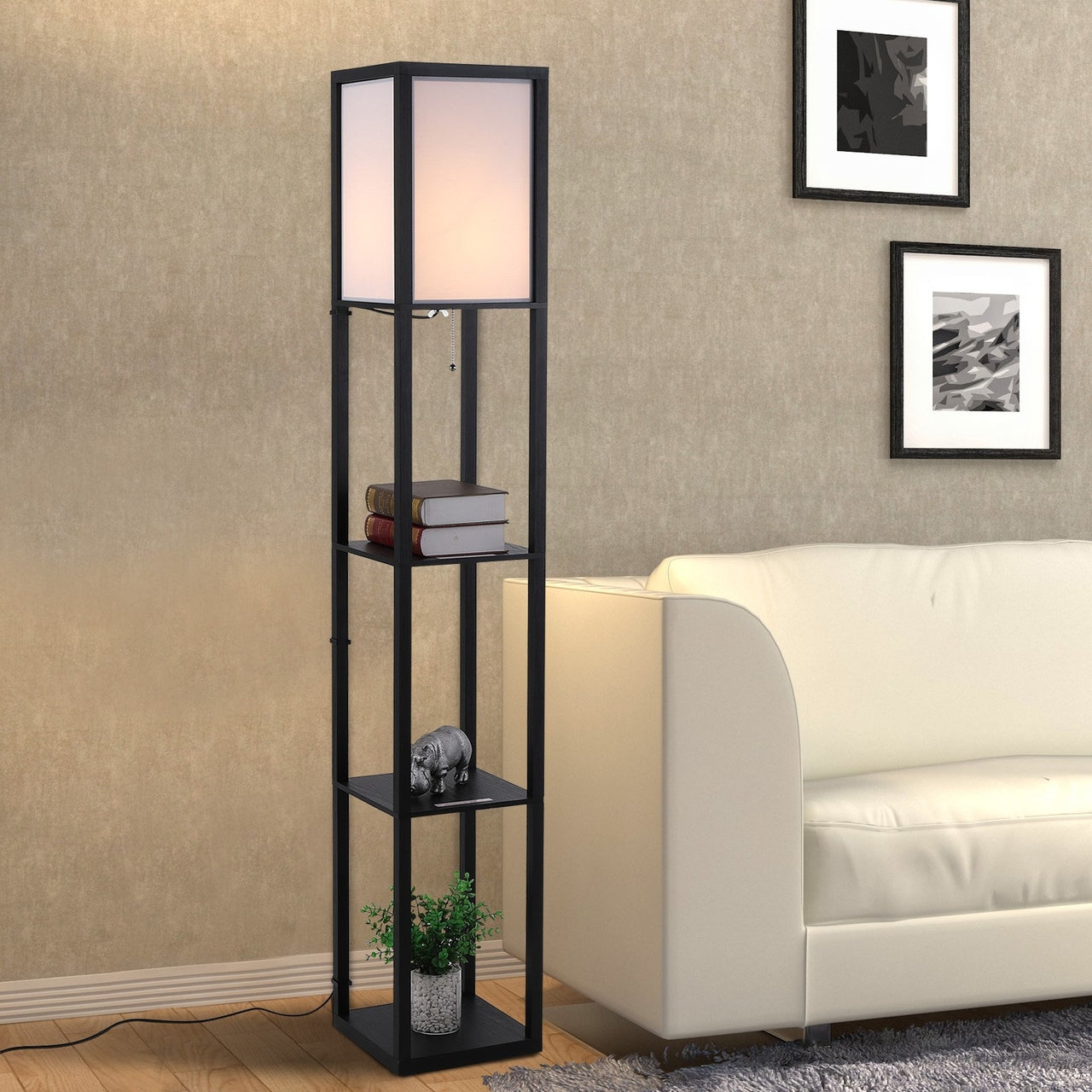 Zwarte vloerlamp 160 cm met geïntegreerde opbergruimte voor meer sfeer en organisatie