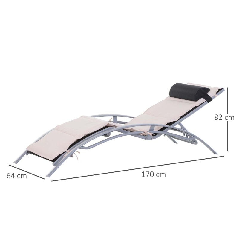 Verstelbaar aluminium ligbed 170x64x82 cm met crèmewit kussen voor ultiem buitencomfort