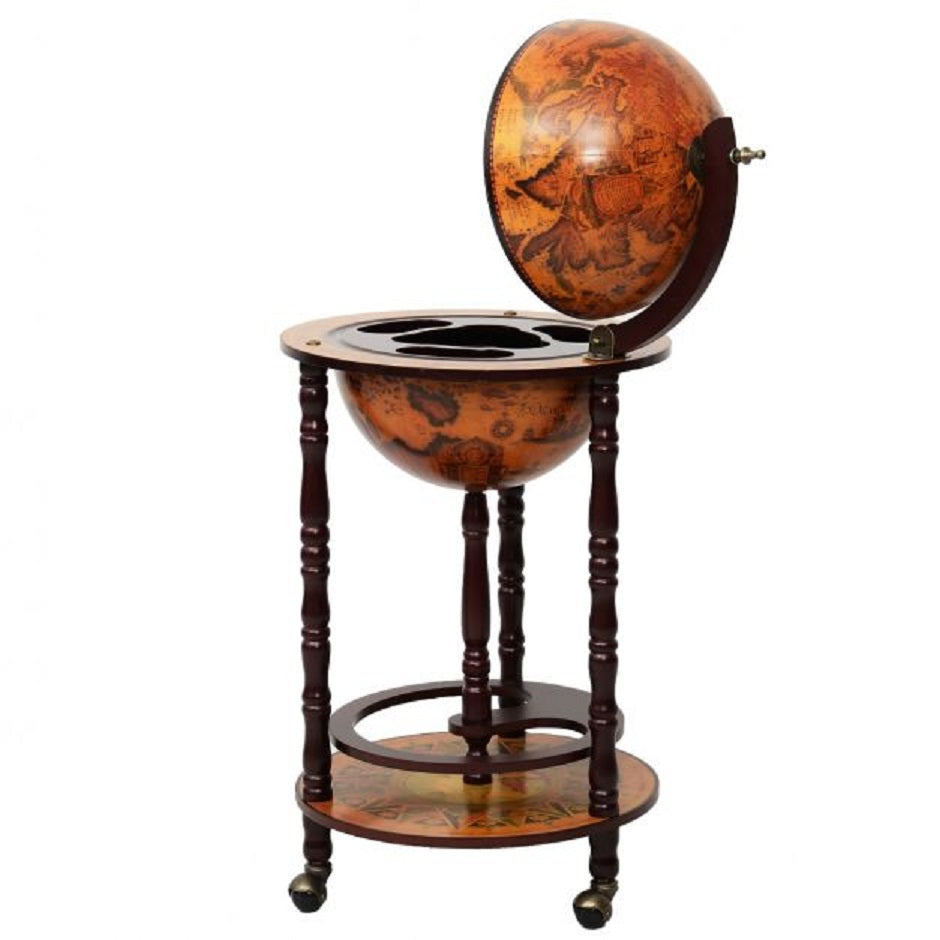 Klassiek wijnrek globebar wereldbol ø45 cm in bruin hout voor compacte elegantie