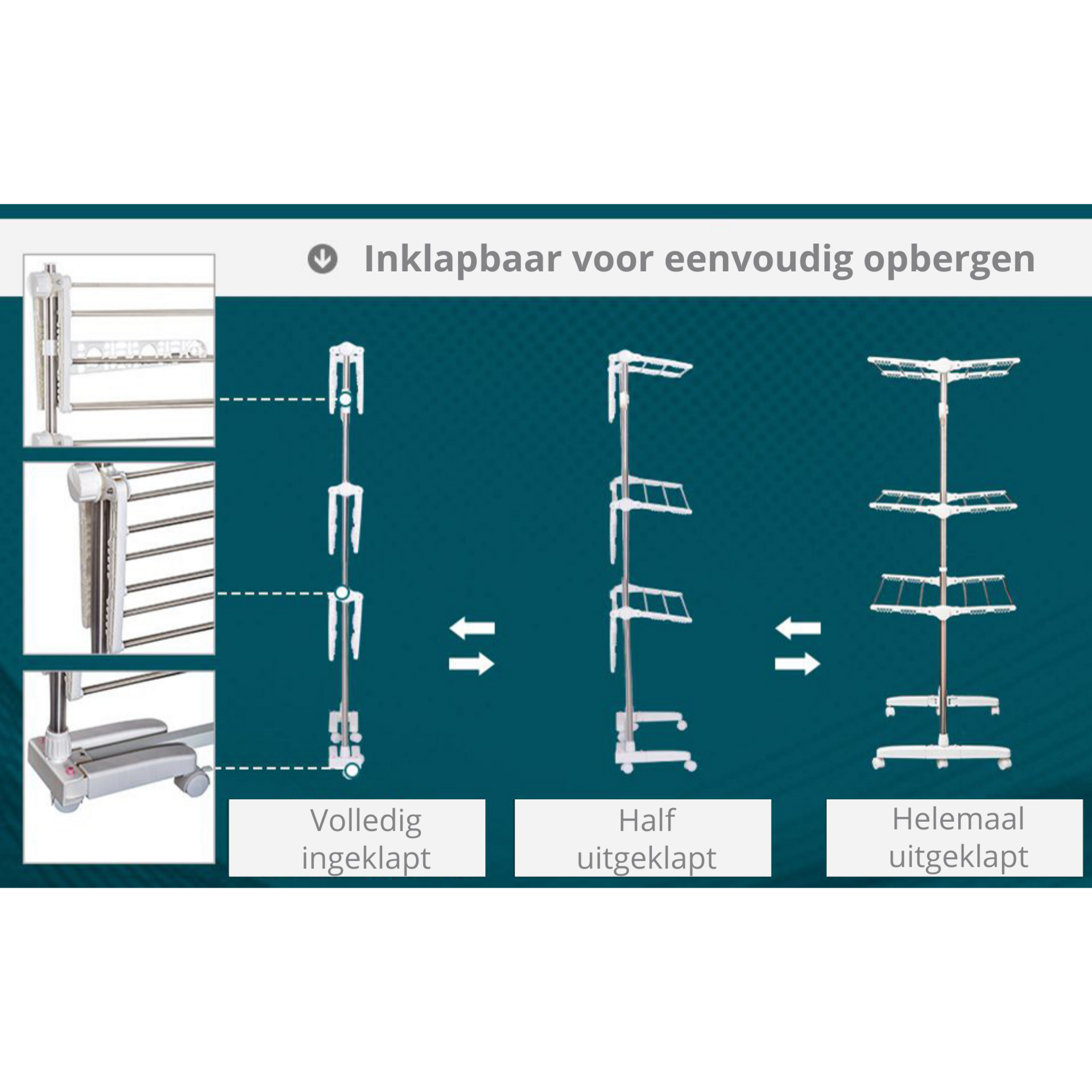 Verrijdbaar wasdroogrek met 4 niveaus voor extra droogcapaciteit