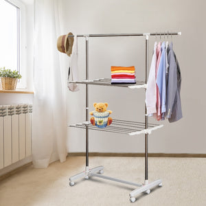 Verrijdbaar wasrek 4 niveaus, 154 cm hoog voor optimaal drooggemak met zwenkwielen en ruimtebesparend ontwerp