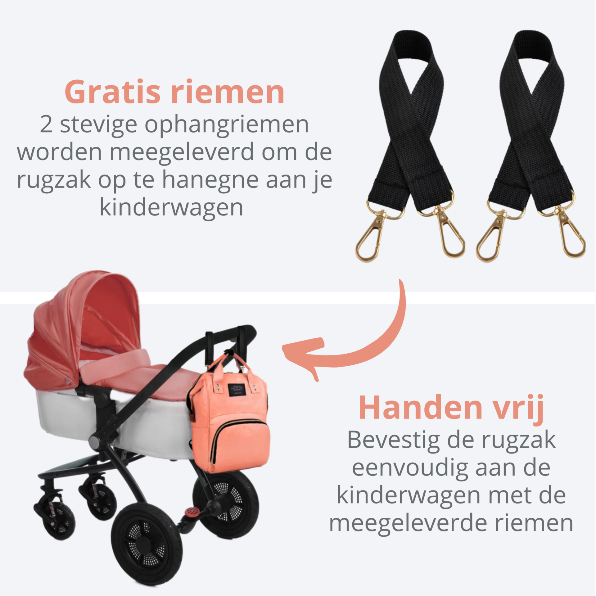 Ruime roze luiertas rugzak 30 liter met kinderwagenhaken en geïsoleerd vak