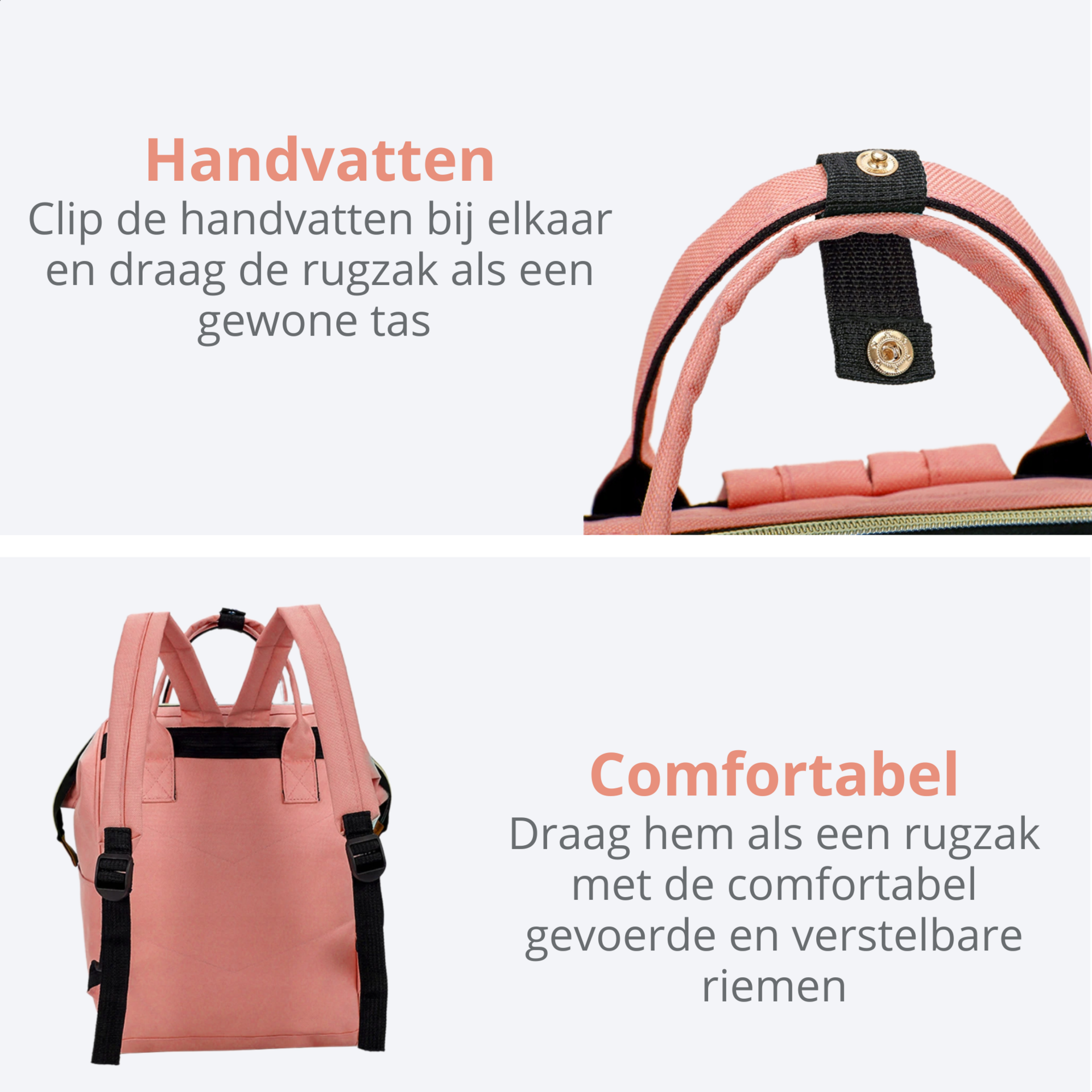 Ruime roze luiertas rugzak 30 liter met kinderwagenhaken en geïsoleerd vak