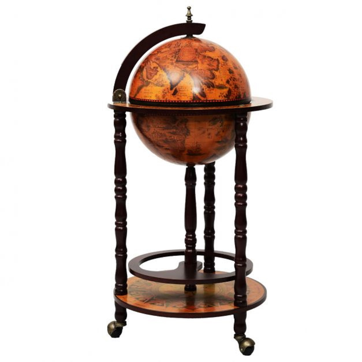 Klassiek wijnrek globebar wereldbol ø45 cm in bruin hout voor compacte elegantie
