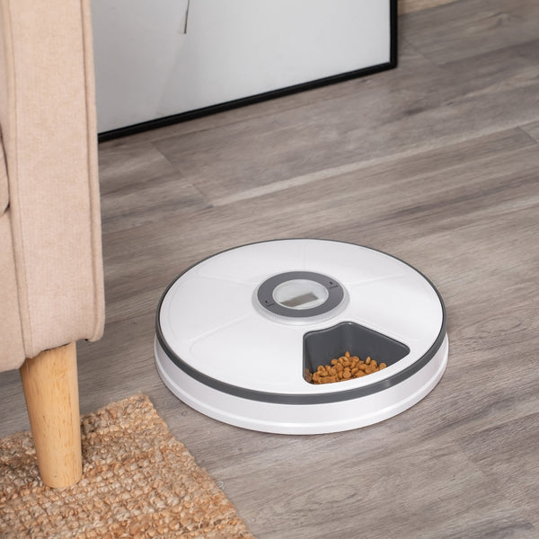 Automatische voerbak wit met timer en display voor 6 maaltijden