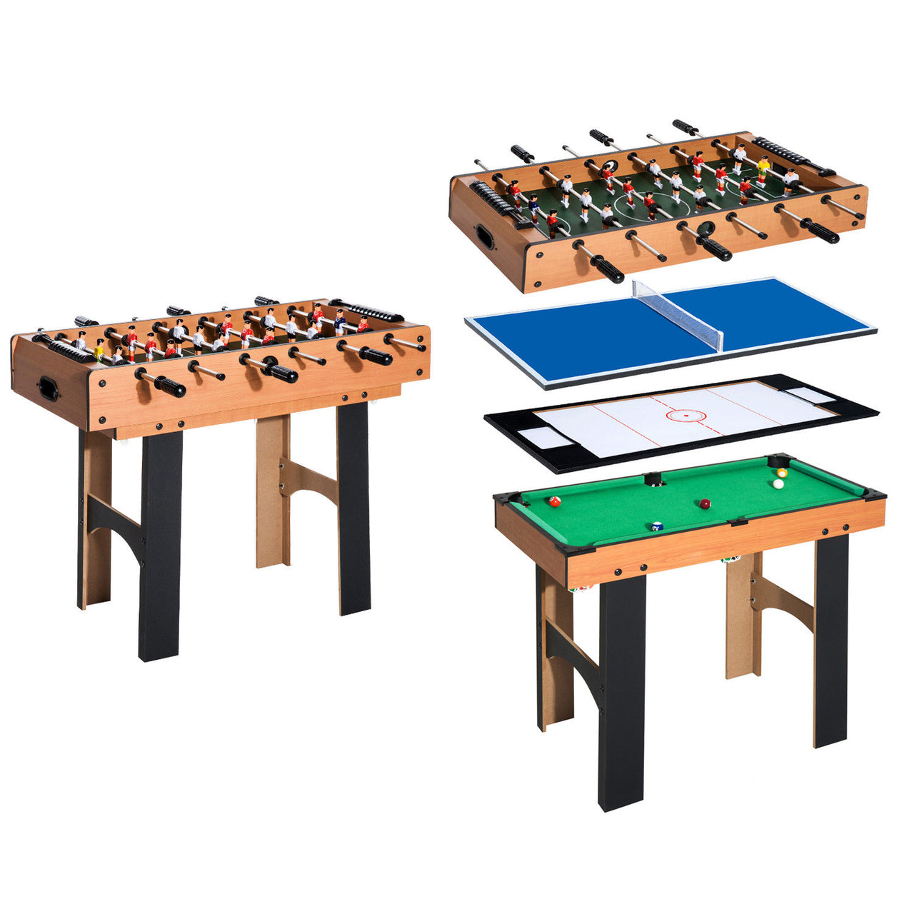 voetbaltafel pooltafel hockey tafeltennistafel 87 x 43 x 73 cm multifunctioneel 4-in-1 speltafel voor weinig ruimtegebruik