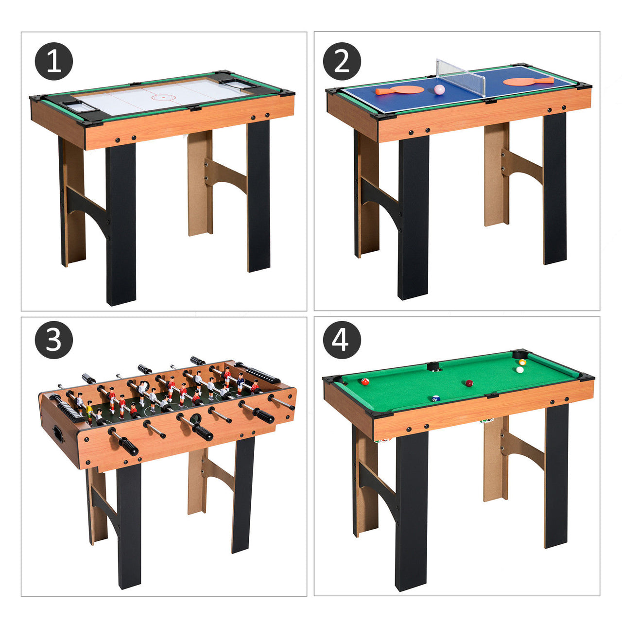 voetbaltafel pooltafel hockey tafeltennistafel 87 x 43 x 73 cm multifunctionele 4-in-1 speeltafel voor beperkte ruimte