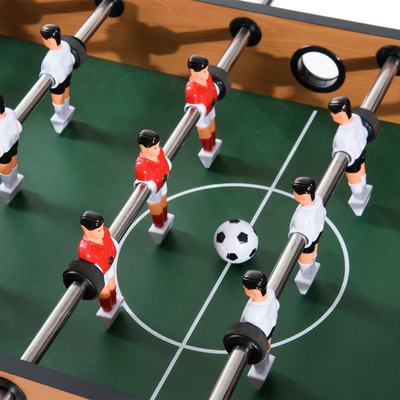 voetbaltafel pooltafel hockey tafeltennistafel 87 x 43 x 73 cm groen speelveld met zwart-witte spelerspoppen en bal