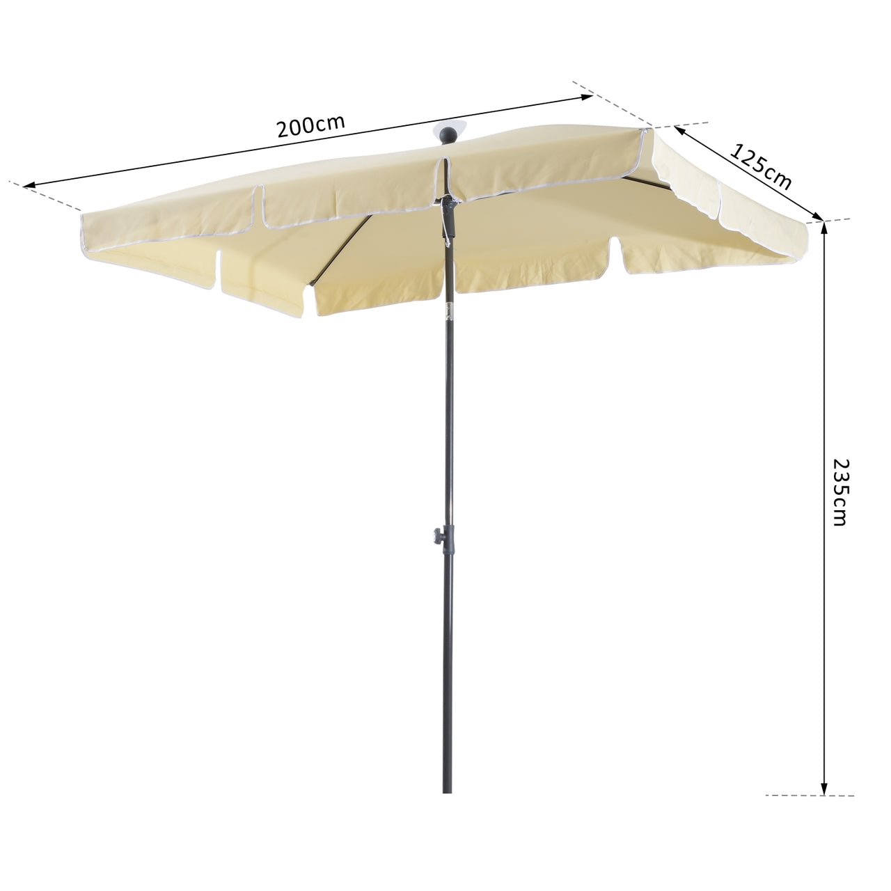 Rechthoekige balkonparasol met knikfunctie in cremewit 200x125