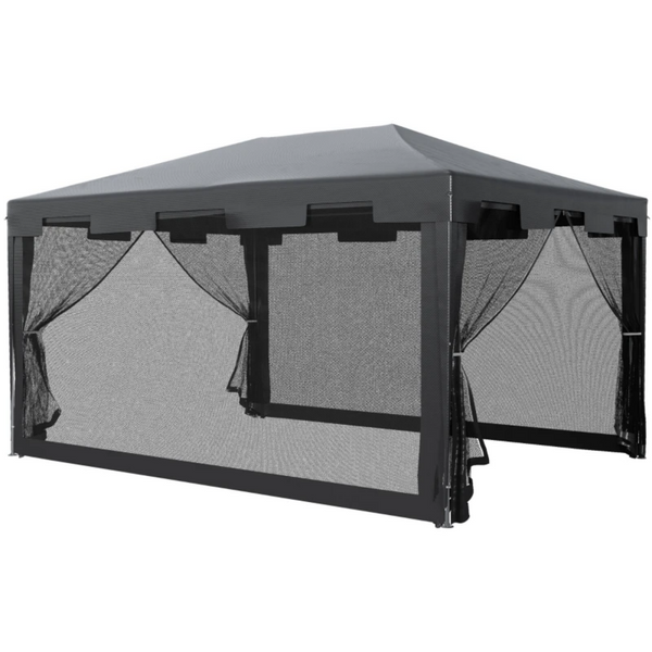 Tuinpaviljoen partytent zwart 3×4 m – met 4 mesh zijwanden en stevig frame