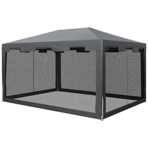 Tuinpaviljoen partytent zwart 3×4 m – met 4 mesh zijwanden en stevig frame, ideaal voor bescherming tegen insecten en weer.