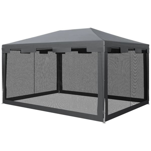 Tuinpaviljoen partytent zwart 3×4 m – met 4 mesh zijwanden en stevig frame
