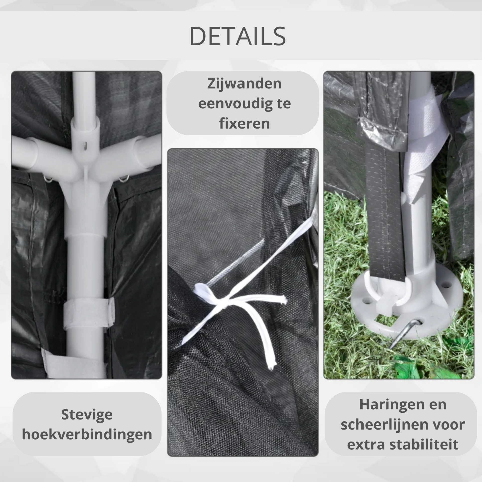Tuinpaviljoen partytent zwart 3×4 m – met 4 mesh zijwanden en stevig frame