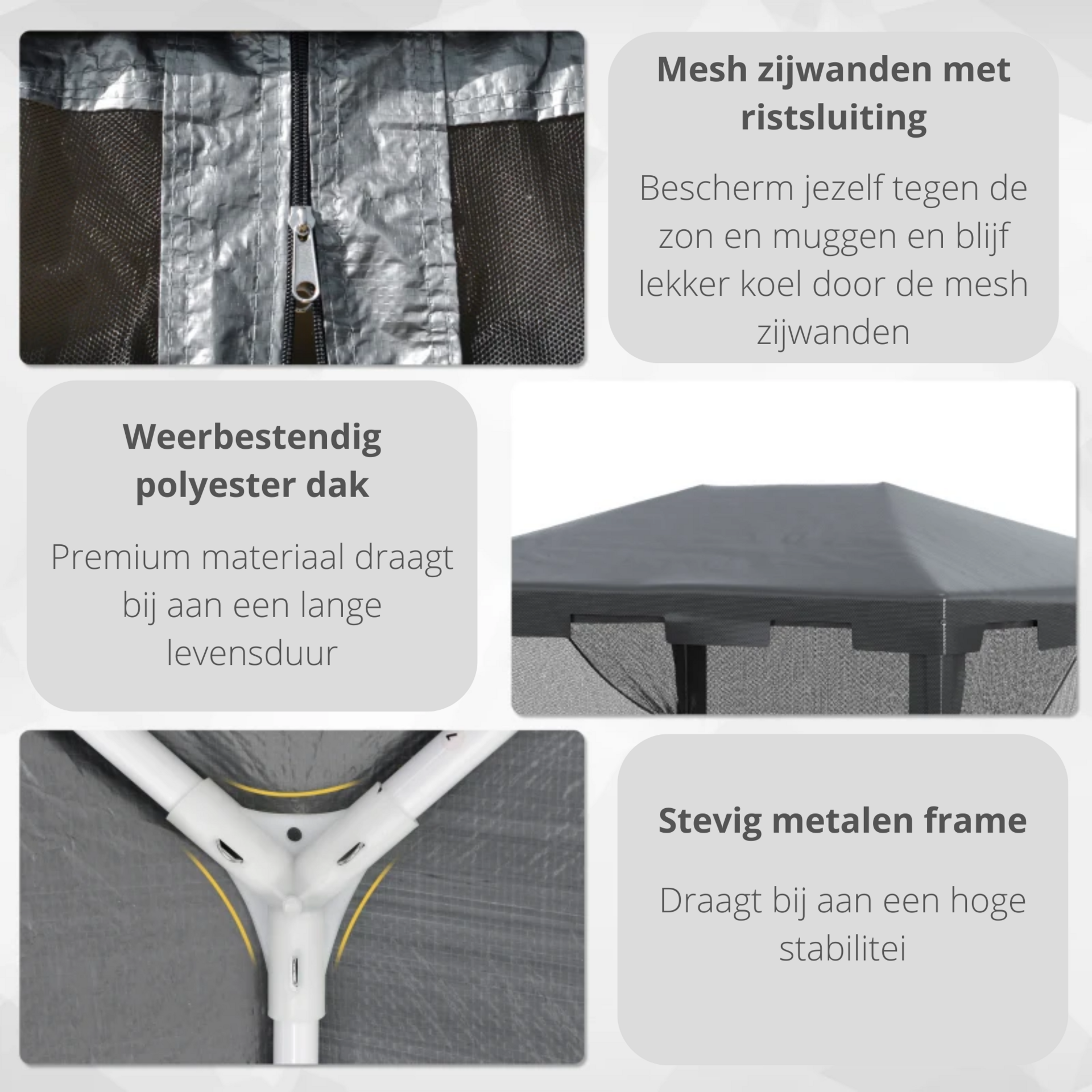 Tuinpaviljoen partytent zwart 3×4 m – met 4 mesh zijwanden en stevig frame