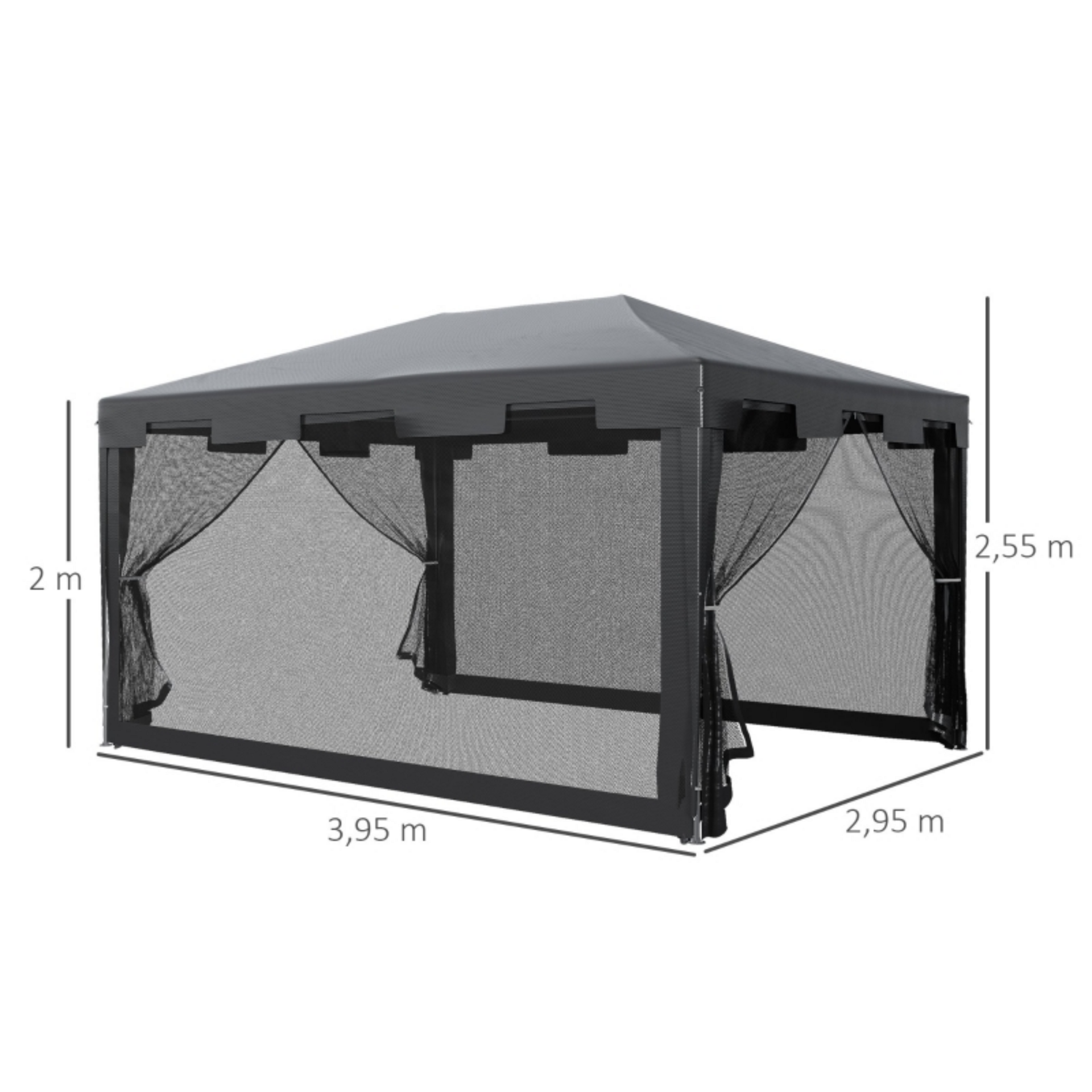Tuinpaviljoen partytent zwart 3×4 m – met 4 mesh zijwanden en stevig frame