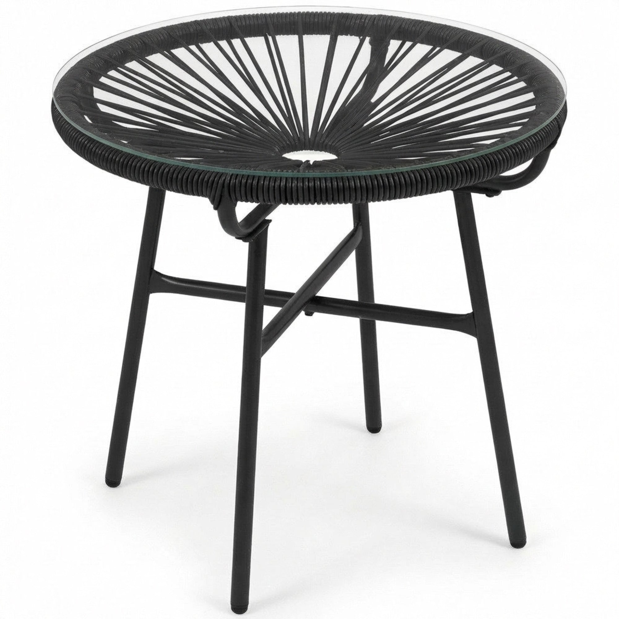 Ronde boho tuintafel zwart – 50×50×50 cm bijzettafel voor buiten