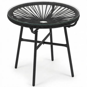Ronde boho tuintafel zwart – 50×50×50 cm bijzettafel voor buiten