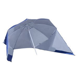 Blauwe strandparasol 210x222 cm met zonnescherm voor schaduw en comfort met verstelbare zijdelen voor extra bescherming