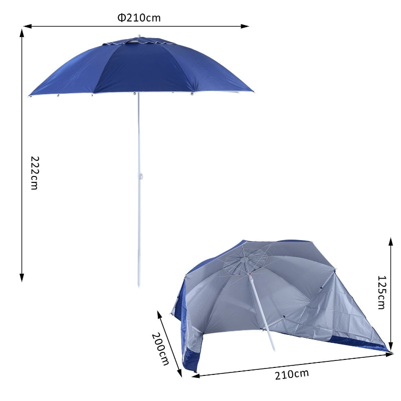 Blauwe strandparasol 210x222 cm met zonnescherm voor schaduw en comfort