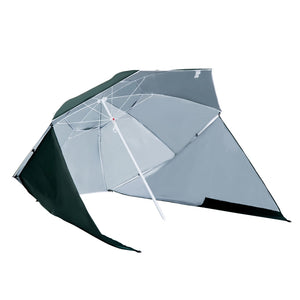 Groene strandparasol 210x222 cm met zonnescherm voor schaduw en comfort | Zenzee in open positie tegen witte achtergrond