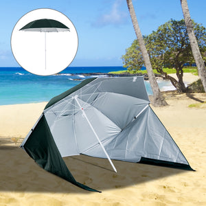 Groene strandparasol 210x222 cm met zonnescherm voor schaduw en comfort | Zenzee op het strand voor bescherming tegen de zon