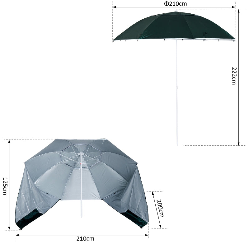 Groene strandparasol 210x222 cm met zonnescherm voor schaduw en comfort | Zenzee