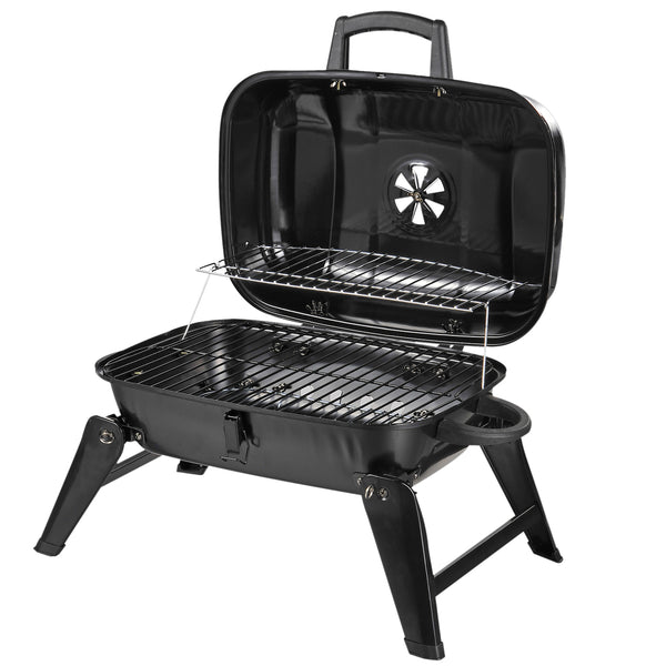 Draagbare houtskool barbecue zwart – compact tafel bbq voor buitengebruik