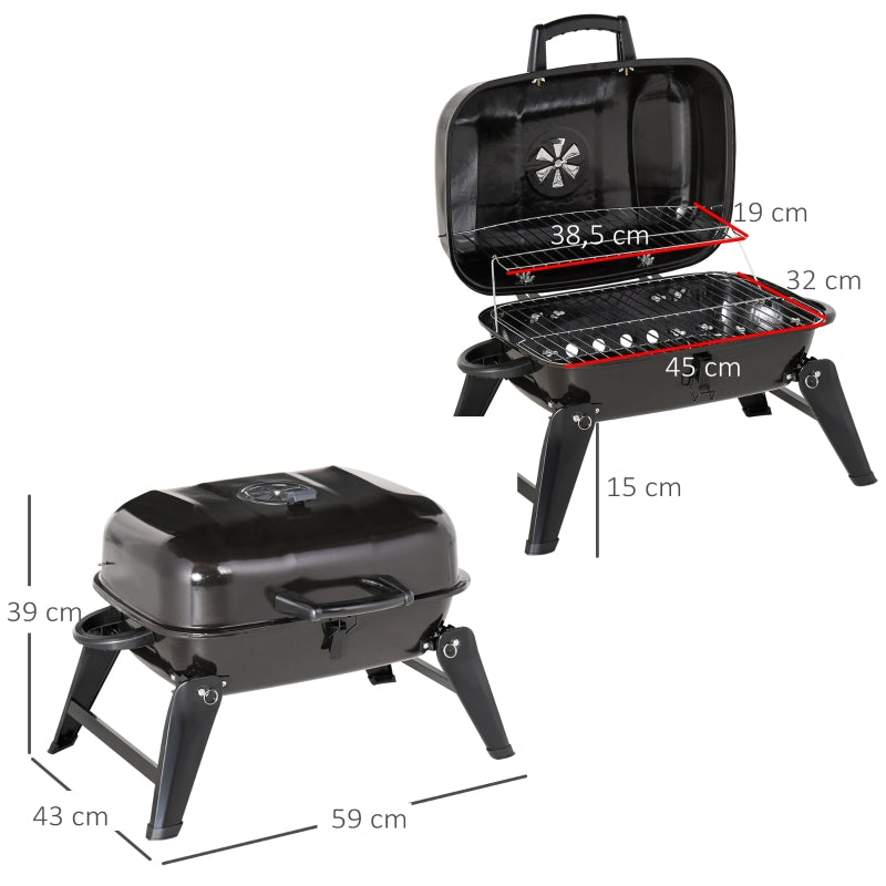 Draagbare houtskool barbecue zwart – compact tafel bbq voor buitengebruik | Zenzee