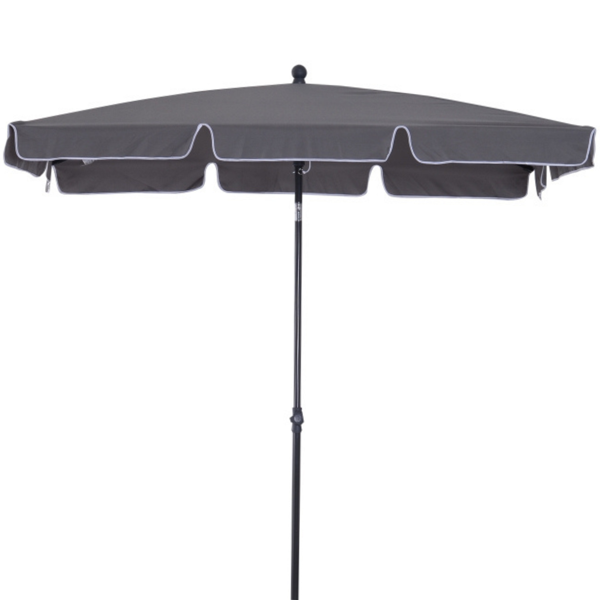 Grijze balkonparasol 200x125 cm met knikfunctie voor optimale zonwering en metalen frame voor extra stevigheid