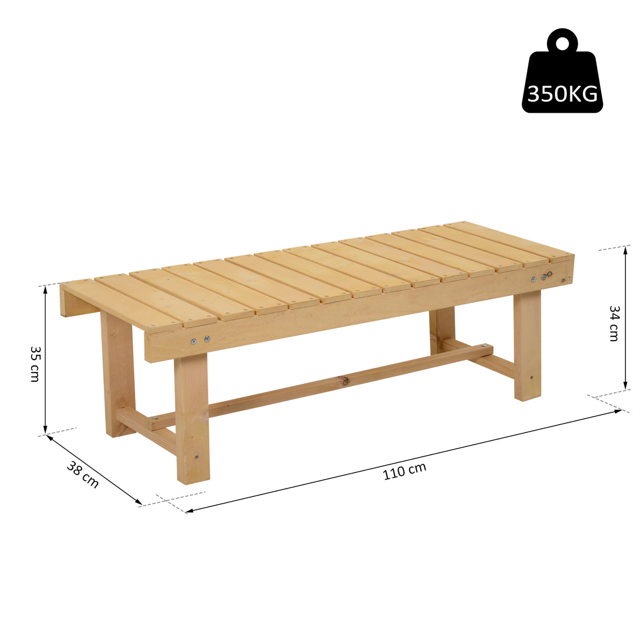 Houten tuinbank 110 cm – 2-persoons zitje voor tuin of balkon van massief dennenhout en stevig draagvermogen 350 kg