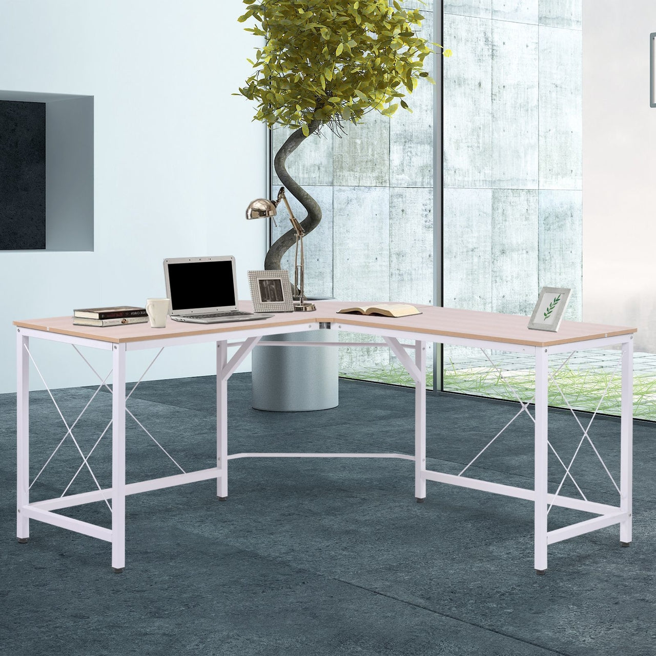 Modern wit hoekbureau 150x150 cm– Ruimtebesparend design voor werk of studie