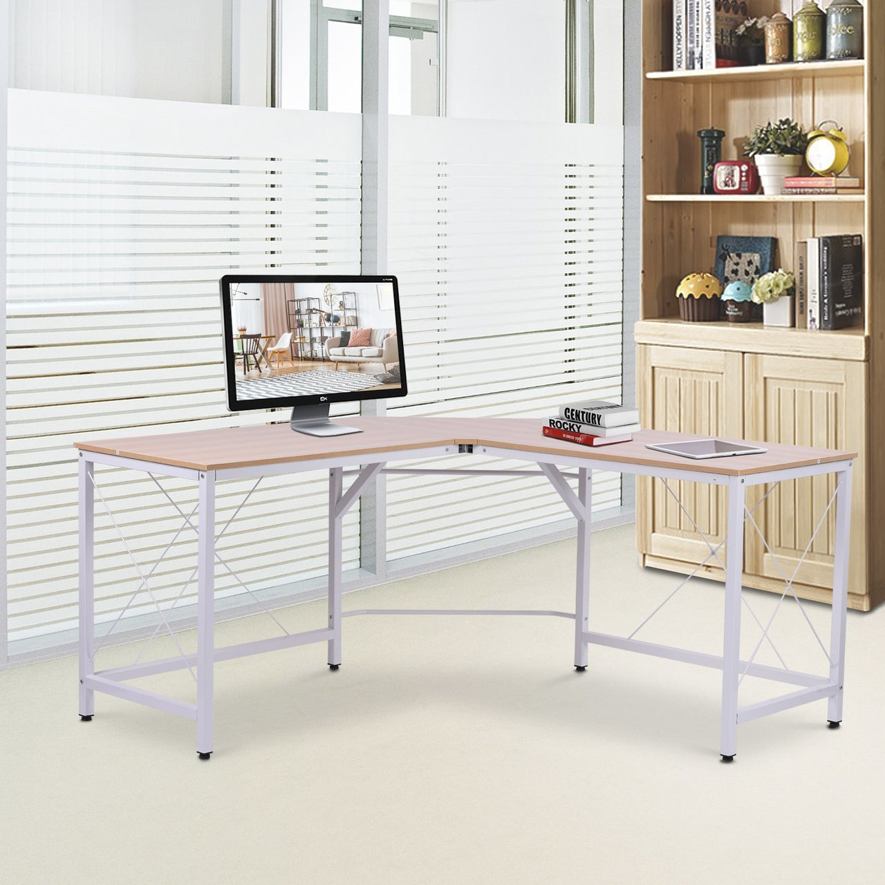 Modern wit hoekbureau 150x150 cm– Ruimtebesparend design voor werk of studie