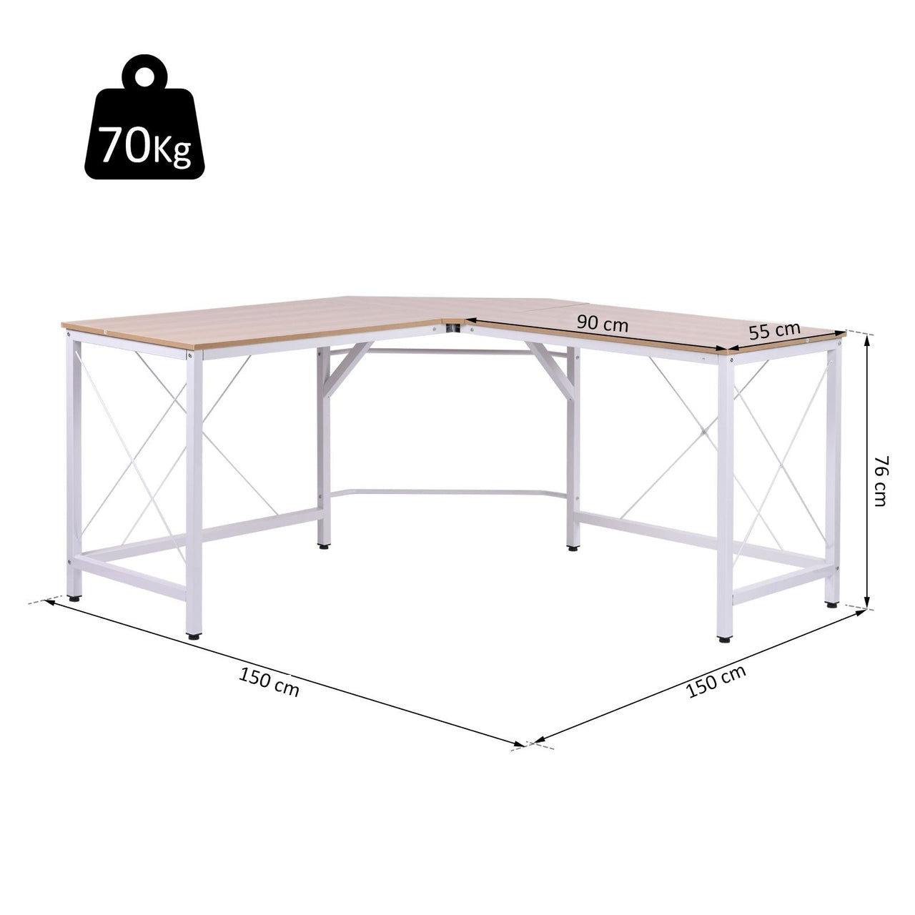 Modern wit hoekbureau 150x150 cm– Ruimtebesparend design voor werk of studie